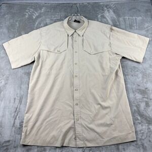 Shimano Fishing Shirt Mens 2XL Short Sleeve Beige Ripstop Vented EUC